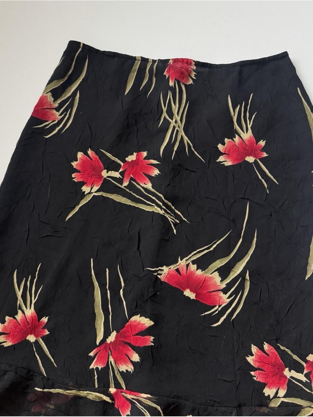 Y2K Black Floral Skirt Medium Slip Midi Ruffle Fairycore Chiffon Vintage - Picture 3 of 5